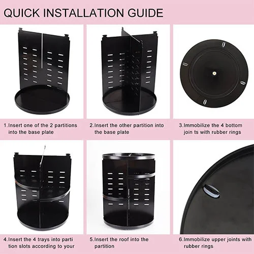 360 Rotating Makeup Or Cosmetic Organizer Black - Image 5
