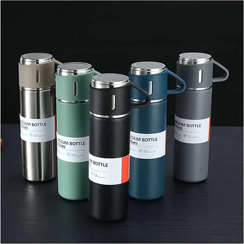 500Ml Bullet Thermos Bottle Set Double-Layer Stainless Steel Vacuum Flask Travel Water Bottle Business Tea Cup White - Image 3
