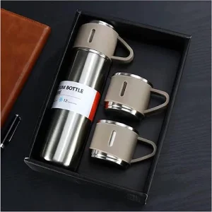 500Ml Bullet Thermos Bottle Set Double-Layer Stainless Steel Vacuum Flask Travel Water Bottle Business Tea Cup White