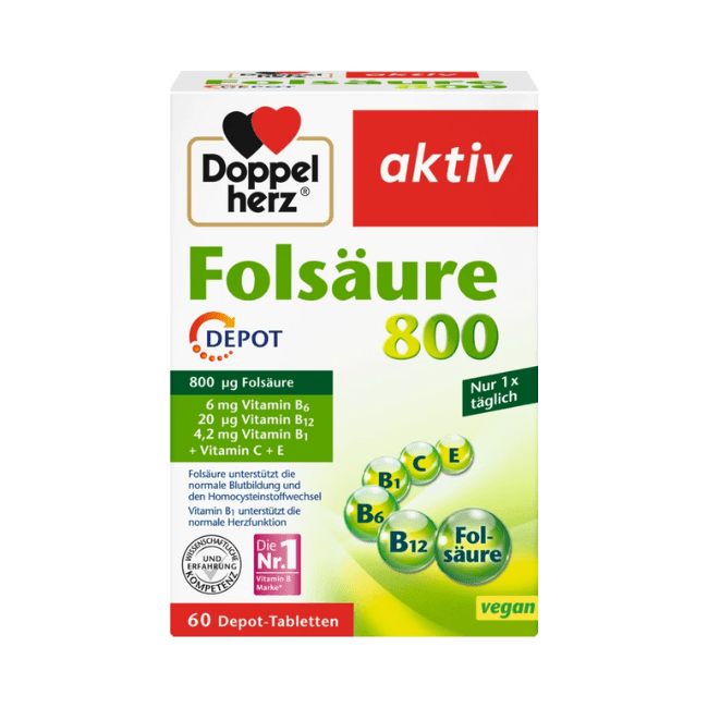 Doppelherz Folsäure 800 DEPOT + B1 + B6 + B12 + C + E - Image 2