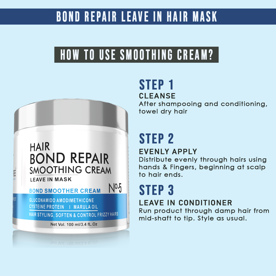 Beauty Tree Hair Bond Repair Smoothing Leave – in Hair Cream Repairing Hair Proteins for Stronger, Flexible Hair For Women & Men 100 ml - Image 3