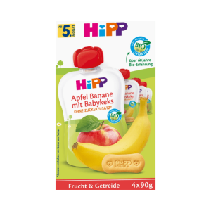 Hipp Quetschie Apfel-Banane & Babykeks nach dem 4. Monat (4×90 g), 360 g