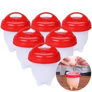 Nonstick Silicone Hard and Soft Eggs Boiled Maker (Red and White) – Set 6 Packs