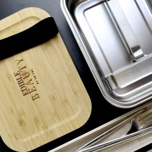 Bamboo Stainless Steel Bento Lunch Box with Compartments Cutlery Set (1200ml)